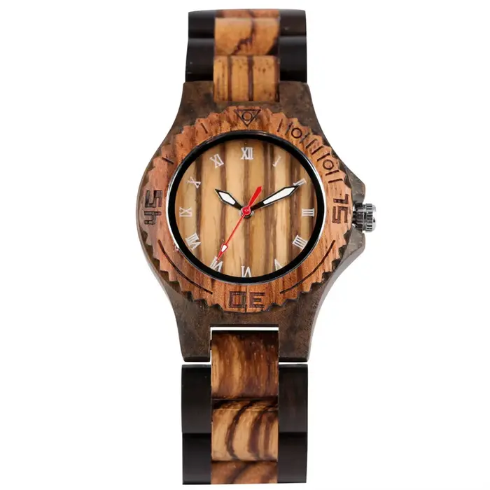 Montre-Bracelet en bois pour femmes, mouvement à Quartz, chiffres romains blancs, affichage complet,