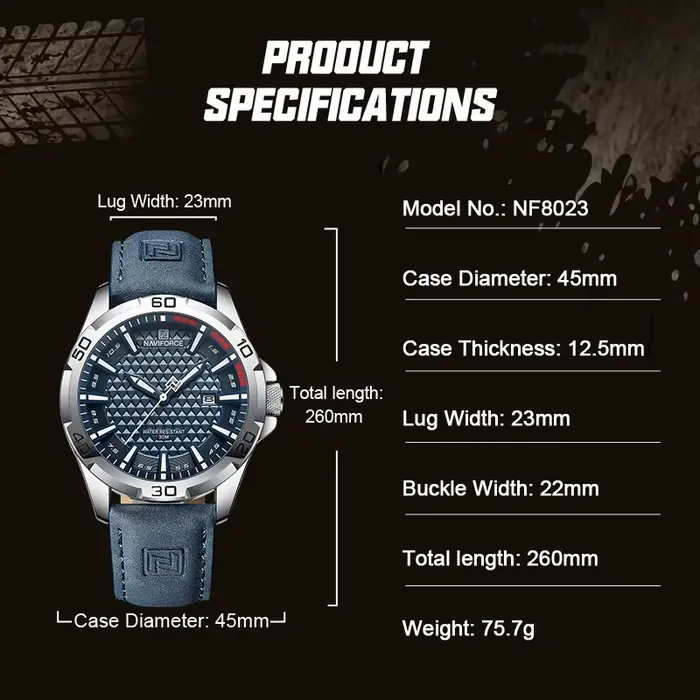 Montre NAVIFORCE à Quartz Hommes Sport Robuste Bracelet en Cuir Occasions Spéciales Aventuriers