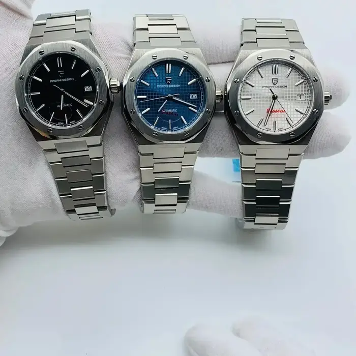 Montre PAGANI DESIGN PD1673 en acier inoxydable avec mouvement mécanique automatique pour homme, résistante à l'eau, bracelet en acier inoxydable, pour diverses occasions et styles