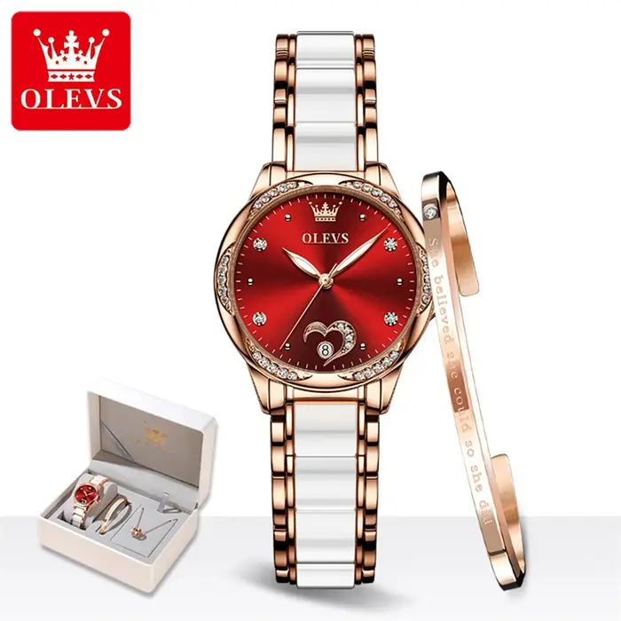 Montre OLEVS en céramique et acier inoxydable avec mouvement automatique pour femmes élégantes et sophistiquées occasions spéciales