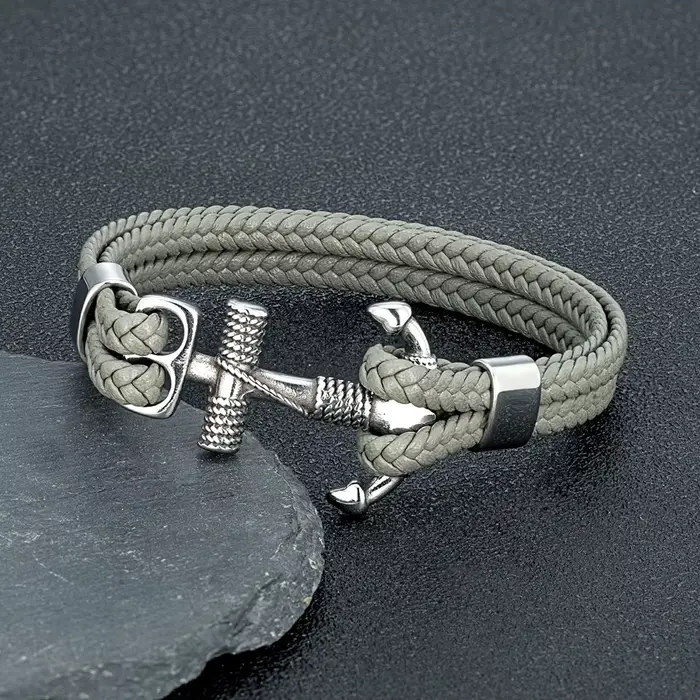 Bracelet en acier inoxydable ancre tissé à la main multicolore pour homme et femme occasions spéciales style marin