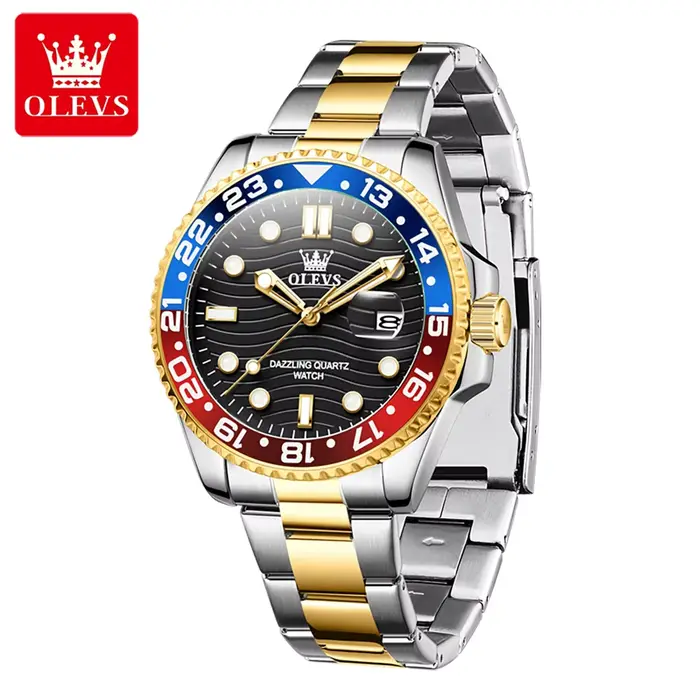 Montre de plongée OLEVS 3610 en acier inoxydable avec fonction de date automatique et aiguilles luminescentes pour homme occasions spéciales et plongée