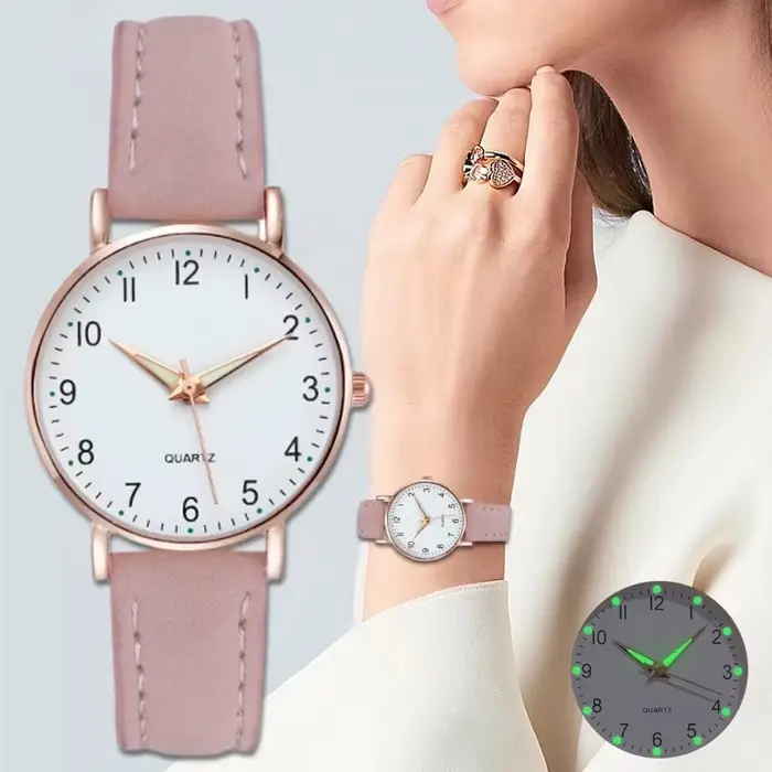 Montre de mode pour femmes en cuir montres à Quartz dames de luxe rétro-éclairage montre-bracelet horloge relogio feminino