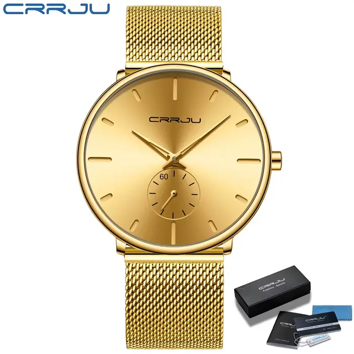 CRRJU – montre de luxe pour hommes, décontractée, étanche, à Quartz, fine, en or