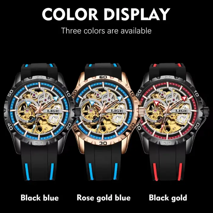 LIGE Nouvelles montres automatiques squelette pour hommes