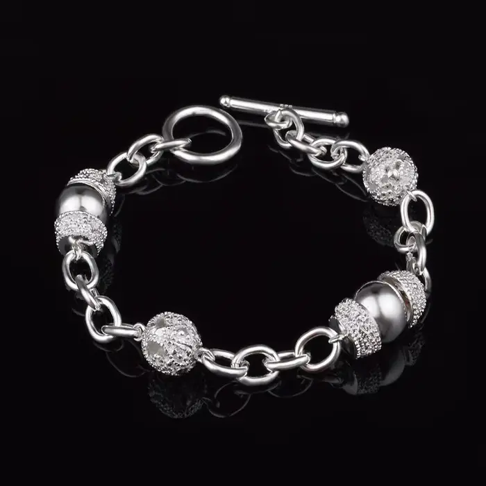 Nouveaux Bracelets en Argent Sterling 925 avec Breloques Géométriques Cercle et Chaîne pour Femme