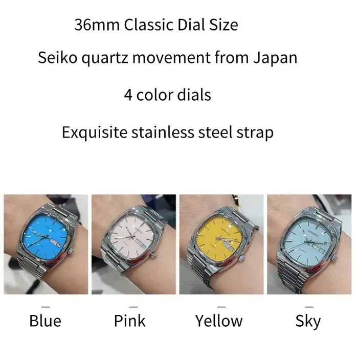 Montre à quartz pour homme avec mouvement Miyota, style rétro TV, et montre carrée pour femme avec bracelet en acier, étanche jusqu'à 30 mètres.