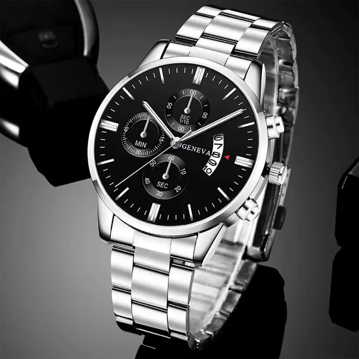 Montre-bracelet à quartz en acier inoxydable pour homme