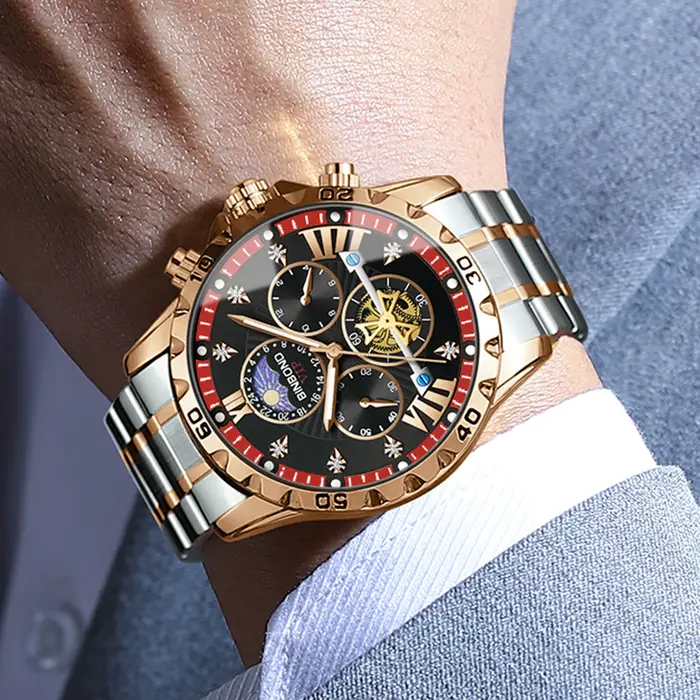 Montre de luxe BINBOND à quartz sportive avec chronographe pour homme résistante à l'eau pour diverses occasions