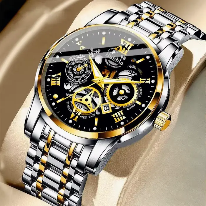 Montre rétro pour hommes bracelet en acier inoxydable affichage chiffre romain étanche pour toutes occasions style élégant et décontracté