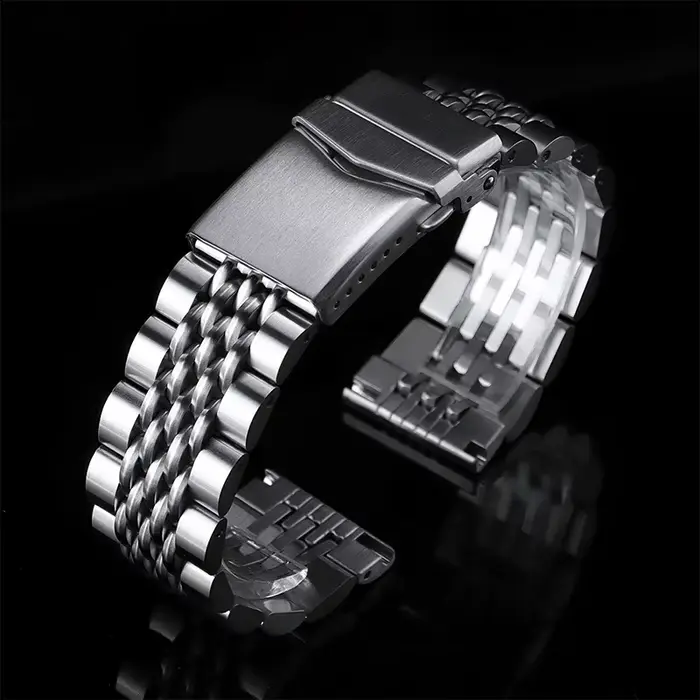 Bracelet de montre à maillons à vis, extrémité droite/incurvée, 20/22mm, en acier inoxydable, en mét