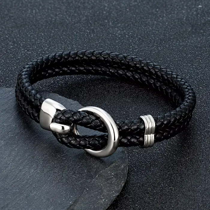 Bracelet en cuir tressé fait à la main pour hommes