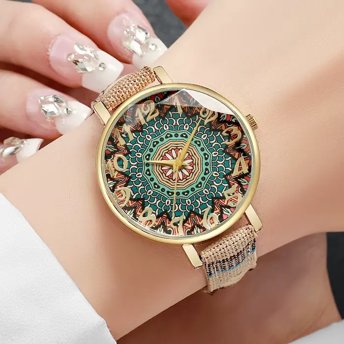 Montre à quartz pour femmes avec cadran arabe vintage