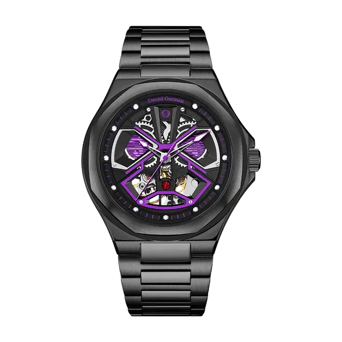 DG Montre automatique de luxe colorée entièrement ajourée