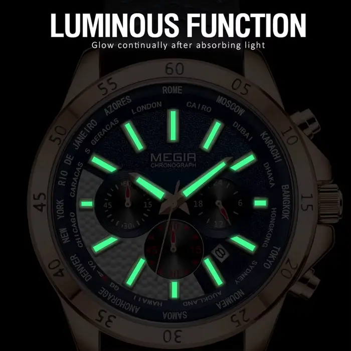 Montres-bracelets à quartz multifonctionnelles à grand cadran MEGIR pour hommes