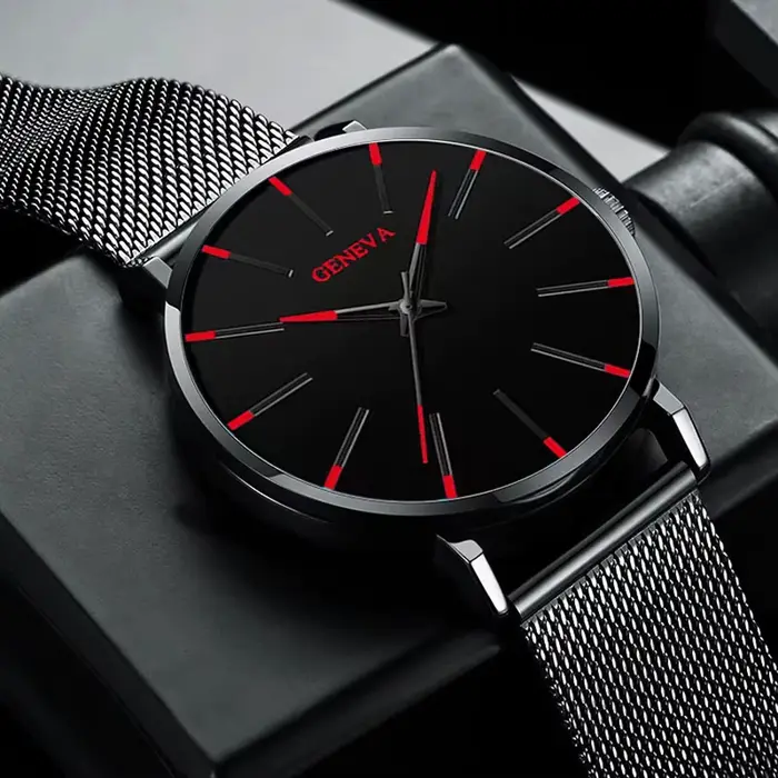 Montres à quartz avec bracelets en maille pour hommes et femmes