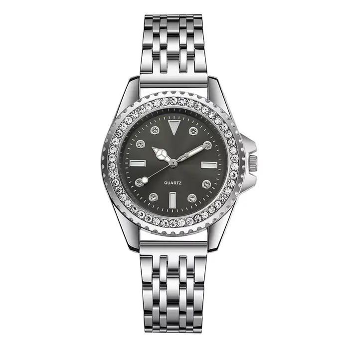 Mode dames argent Simple plein diamant anglais montre 2025 nouvelle marque femmes en acier inoxydabl