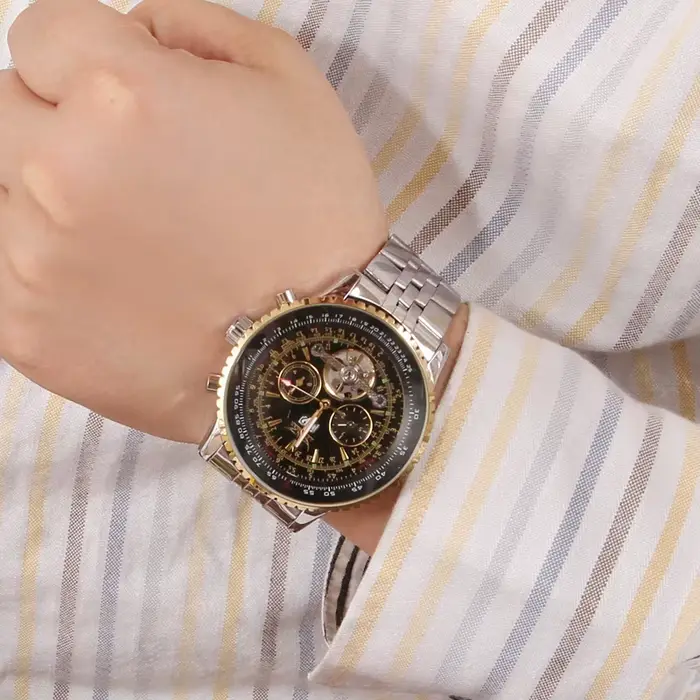 JARAGAR Original grand cadran Tourbillon chronographe automatique homme montres en acier inoxydable Vintage mécanique étanche mâle poignet