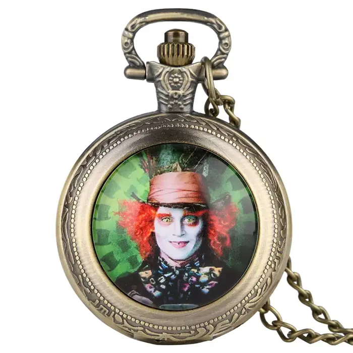 Montre de Poche à Quartz de Taille Moyenne avec Collier pour Homme et Femme, Motif Chapelier Fou, Cé