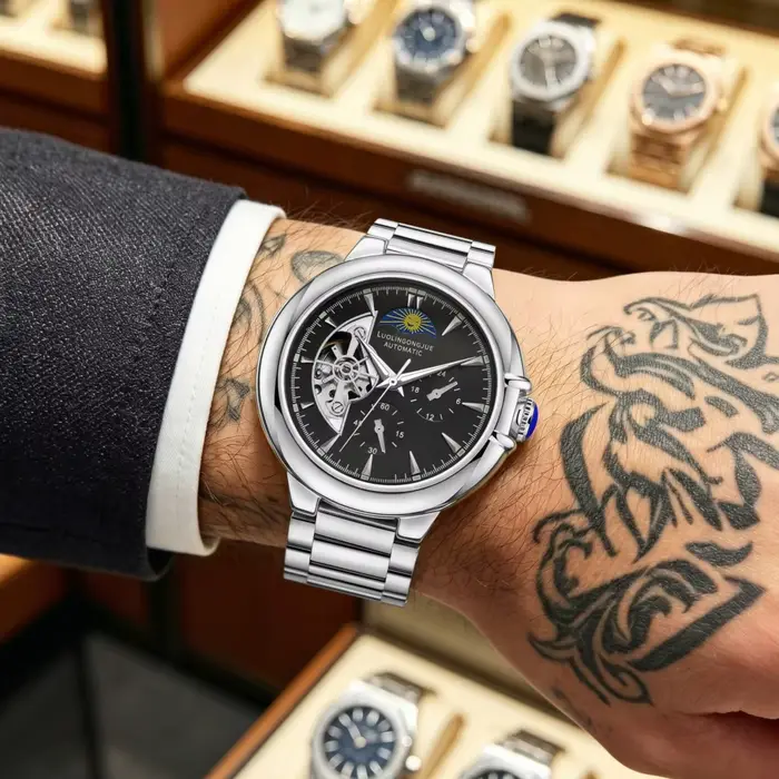 Montre mécanique automatique squelette haut de gamme pour homme