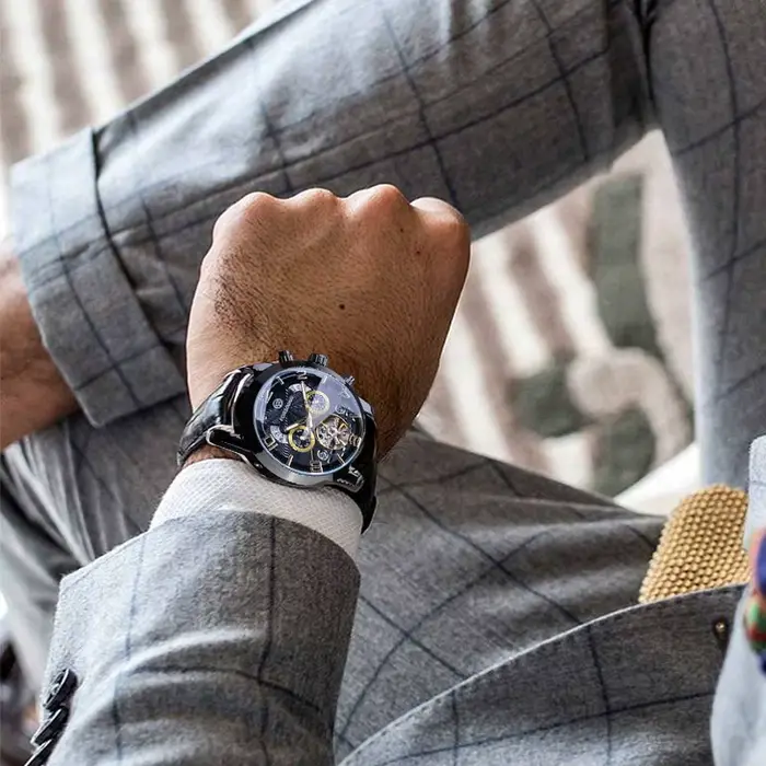 Montre mécanique FORSINING avec tourbillon multifonction pour homme, cuir élégant, boîtier en acier inoxydable, mode et décontracté, occasions spéciales