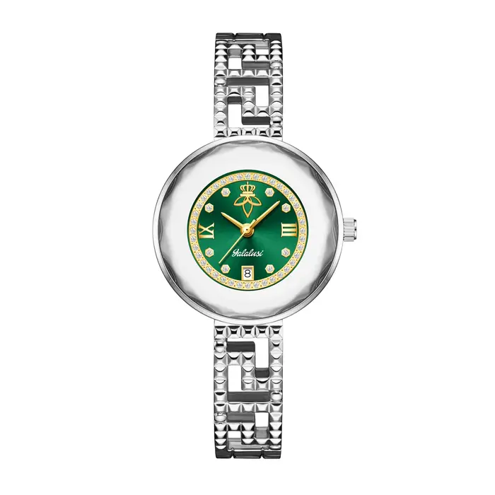 Yalalusi – montre-bracelet de luxe pour femmes, vert émeraude, bracelet géométrique en or, montre ha