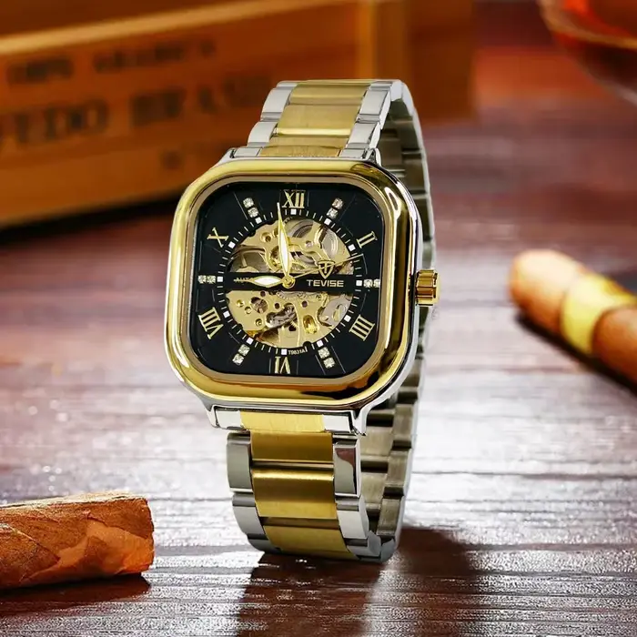 Montre automatique carrée rétro TEVISE pour homme