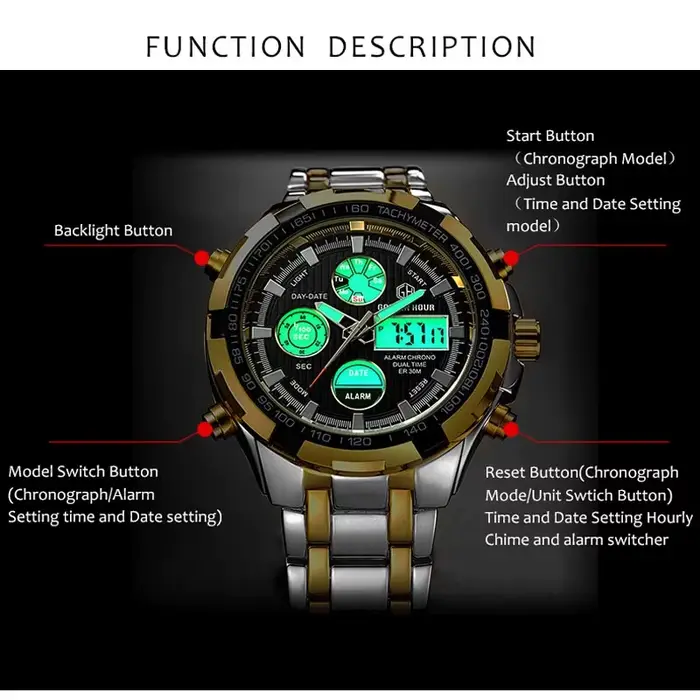 Montres-bracelets de sport pour hommes GOLDEN HOUR