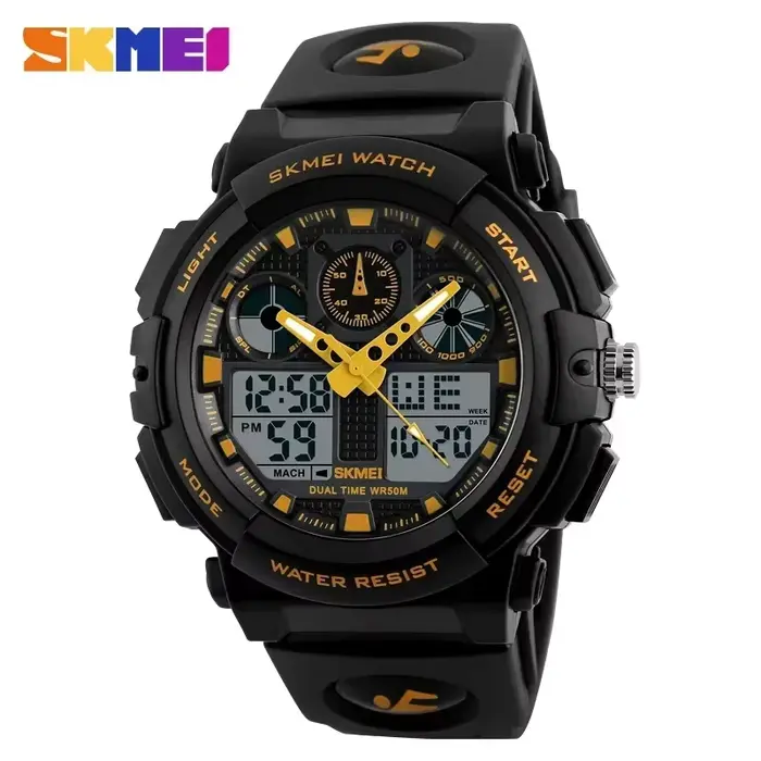 SKMEI-Montres chronographes numériques à double temps pour hommes, montres-bracelets étanches à 50m,