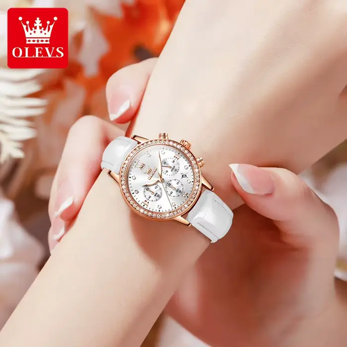 OLEVS 9933 Original montre à Quartz de luxe pour les femmes mode élégant bracelet en cuir étanche chronogrph marque