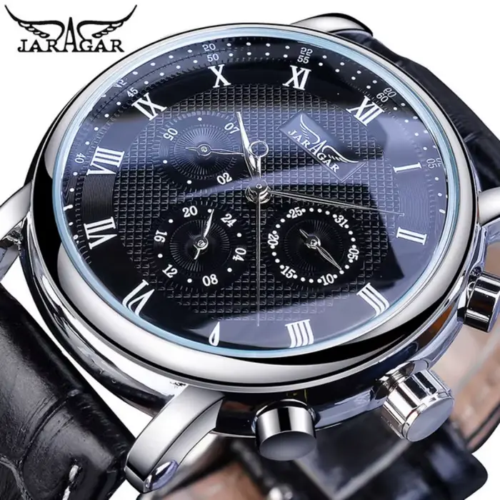 JARAGAR 1166 montre mécanique automatique pour hommes Six aiguilles chiffres romains cadran bracelet
