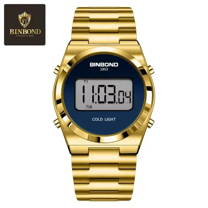 BINBOND montre de sport numérique pour hommes de luxe en acier inoxydable électronique étanche