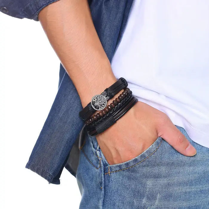 Bracelets en cuir rond tressé pour hommes