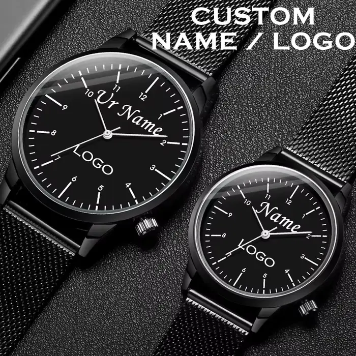Personnalisé graver gratuitement avec votre nom Logo hommes dame montre-bracelet résistant à l'eau 3ATM