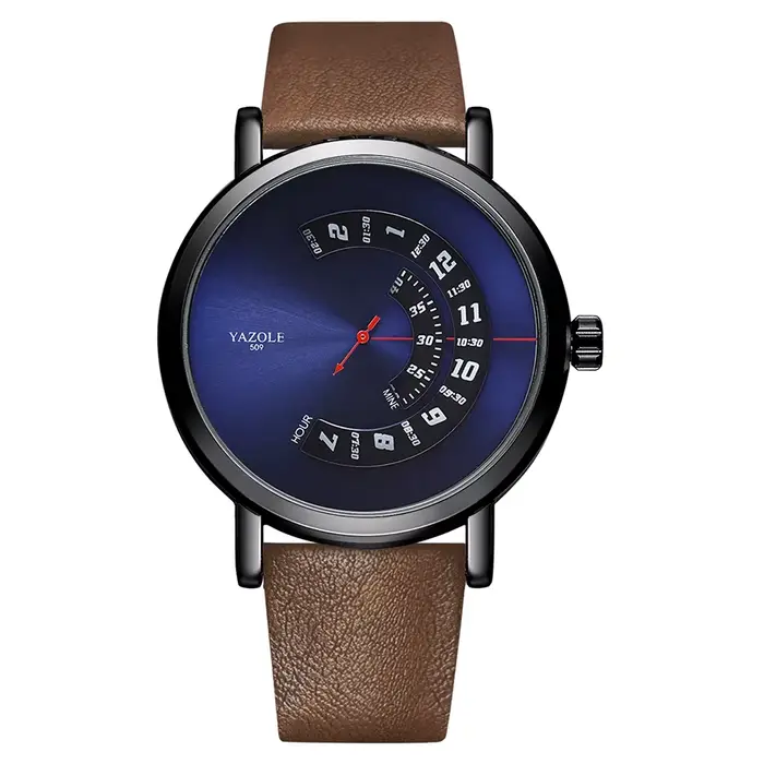 Montre homme YAZOLE Ventus en cuir synthétique polyuréthane résistante à l'eau et étanches pour occasions spéciales et tenues décontractées