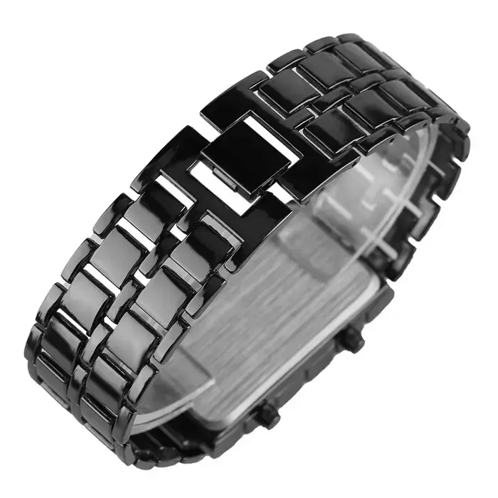 Mode noir entièrement en métal numérique lave montre-bracelet hommes rouge/bleu LED affichage