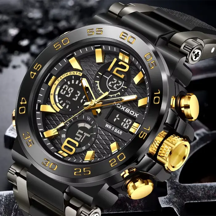 FOXBOX Top marque montre de sport pour homme Quartz numérique militaire montre-bracelet 50 M étanche lumineux hommes