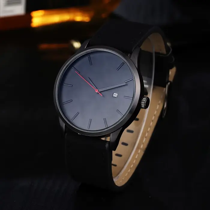 Montre de sport homme en cuir avec calendrier complet résistante aux chocs et à l'eau pour hommes occassions spéciales et quotidiennes