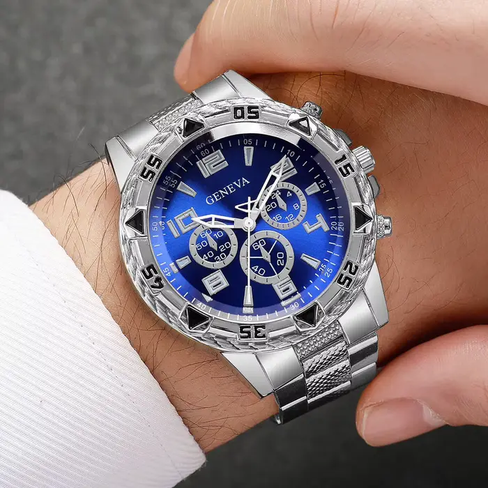 Montre d'affaires pour hommes : verre clair bleu