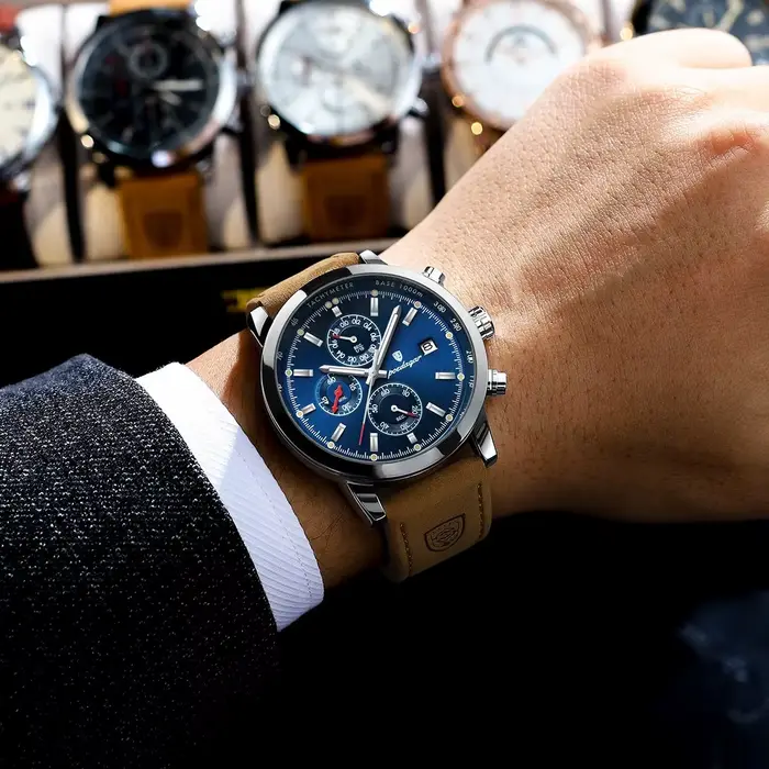 POEDAGAR montre-bracelet de luxe pour homme étanche lumineux chronographe Date hommes montre sport en cuir