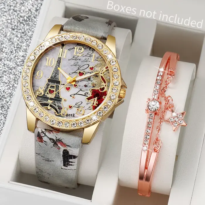 Montre à quartz avec bracelet en cuir PU pour femme