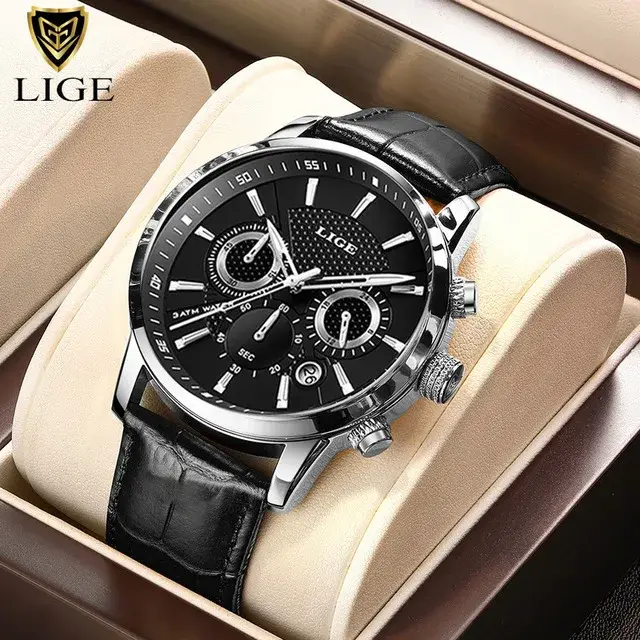 Montres hommes 2025 LIGE Top marque de luxe décontracté en cuir Quartz montre