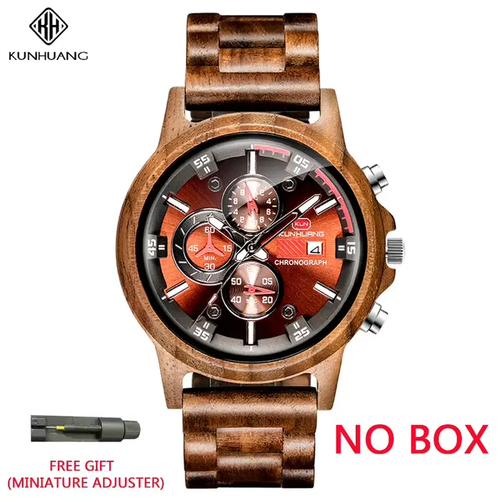 Montre chronographe en bois pour homme, montres de sport militaires de luxe, quartz personnalisé, dé