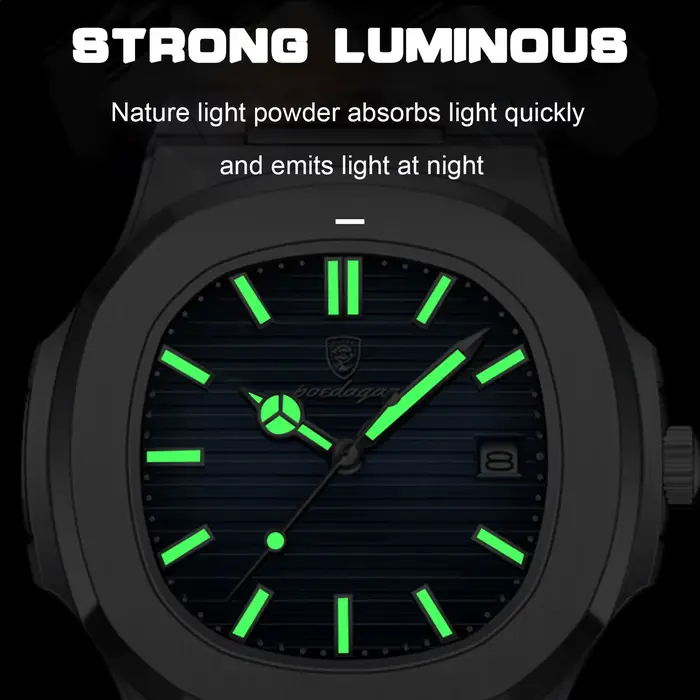 POEDAGAR mode carré Quartz homme horloge étanche lumineux Date montres en acier inoxydable pour homm
