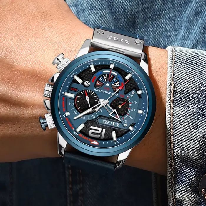 Montre homme LIGE design créatif montre de sport décontractée cuir de luxe quartz résistante à l'eau pour hommes occasions spéciales