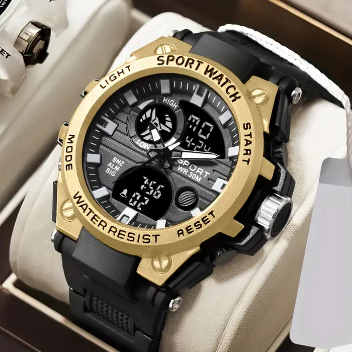 Montre multifonctionnelle de luxe avec double mouvement analogique-digital pour homme, résistante à l'eau, en alliage avec bracelet en caoutchouc, pour diverses occasions