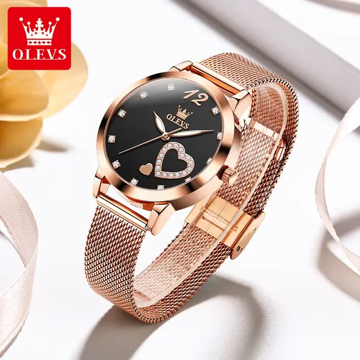 OLEVS 5189 montre à Quartz Simple pour femmes diamant amour coeur conception mode élégant or Rose bracelet en acier