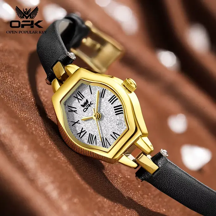 Montre de luxe classique pour femme mouvement quartz bronze rose élégante cuir occasionnels