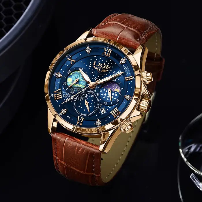 Montre à quartz en cuir étanche pour homme