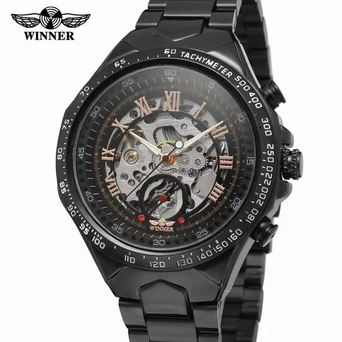 Nouvelle marque de luxe classique montre squelette en or pour hommes montres mécaniques bracelet en acier inoxydable